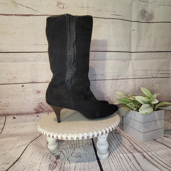 Kickerino Alaskan Black Suede Women's Kitten Heel Calf Boots Approx Size 8M - Picture 2 of 14
